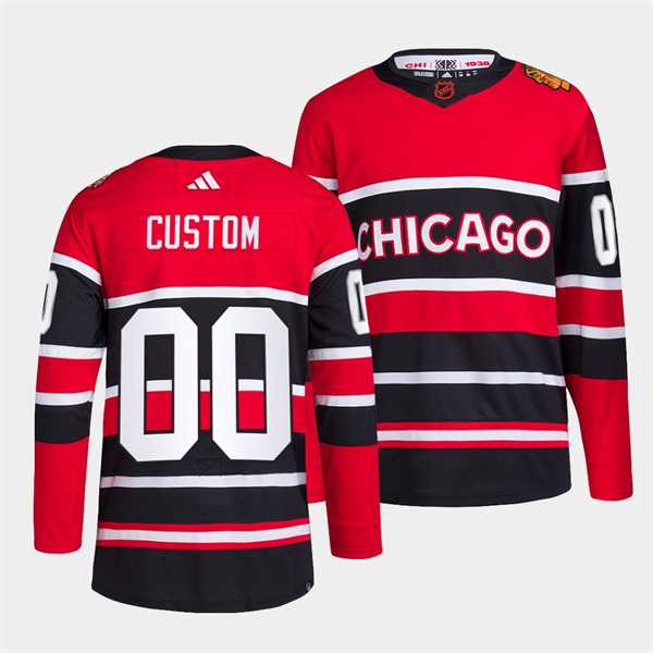 Mens Chicago Blackhawks Custom Red Black 2022 Reverse Retro Stitched Jersey->customized nhl jersey->Custom Jersey